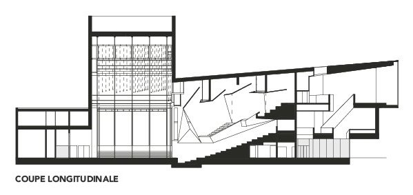 Plan architectural avec vue en coupe longitudinale.